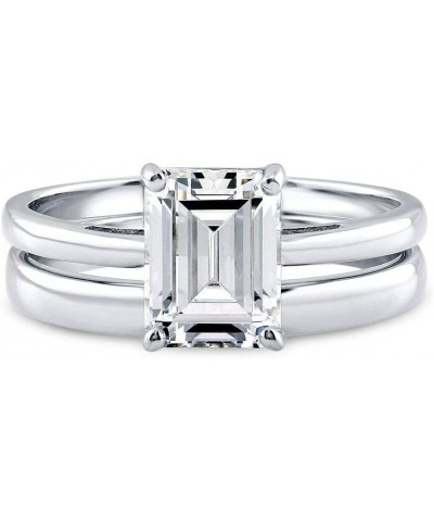 Sterling Silver Solitaire Wedding Engagement Rings 2.1 Carat Emerald Cut Cubic Zirconia CZ Ring Set for Women, Rhodium Plated...