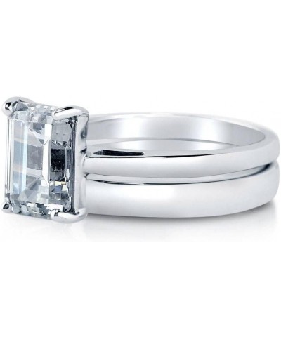 Sterling Silver Solitaire Wedding Engagement Rings 2.1 Carat Emerald Cut Cubic Zirconia CZ Ring Set for Women, Rhodium Plated...