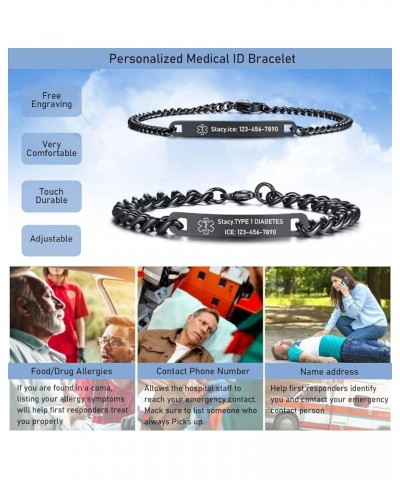 Medical Alert ID Bracelet - Mens Womens Stainless Steel ID Tag Medical Alert Emergency Bracelet,7.2/8/8.4 Inches Width 7MM-Bl...