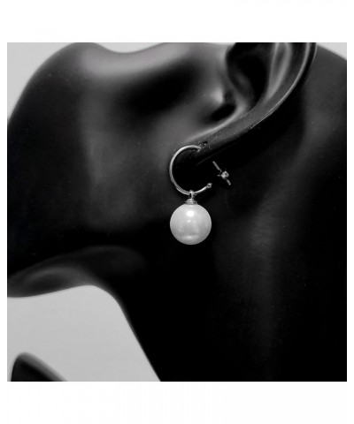 Titanium Earring Charms Dangling, 6mm-12mm Dainty White Pearl Dangle Drop Hoop Earrings for Women Sensitive Ears 12mm white p...