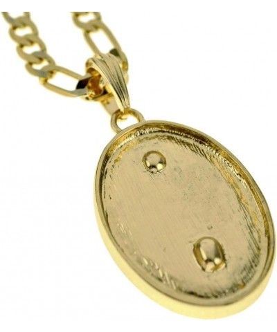 Virgin Mary Gold Plated Oval Medallion Full Iced Immaculate Heart Pendant 24 in Figaro Chain $9.87 Necklaces