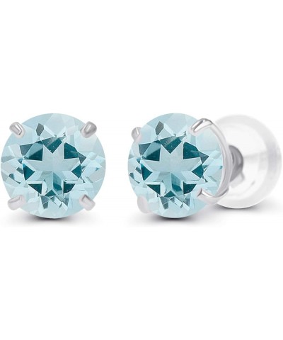 Genuine 10K Gold Round Natural Birthstone Stud Earrings - 6mm Aquamarine White Gold $31.17 Earrings