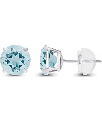 Genuine 10K Gold Round Natural Birthstone Stud Earrings - 6mm Aquamarine White Gold $31.17 Earrings