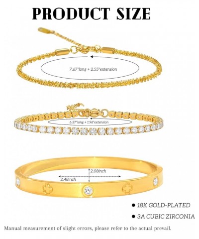 18K Gold Plated Bangle Bracelet Link Bracelets Friendship Bracelets with Cubic Zirconia Diamond Stainless Steel Bracelet Gold...