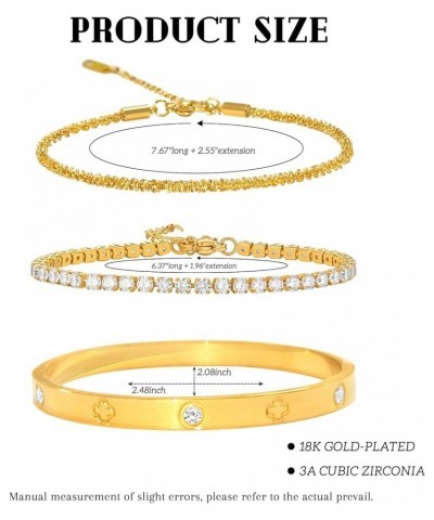 18K Gold Plated Bangle Bracelet Link Bracelets Friendship Bracelets with Cubic Zirconia Diamond Stainless Steel Bracelet Gold...