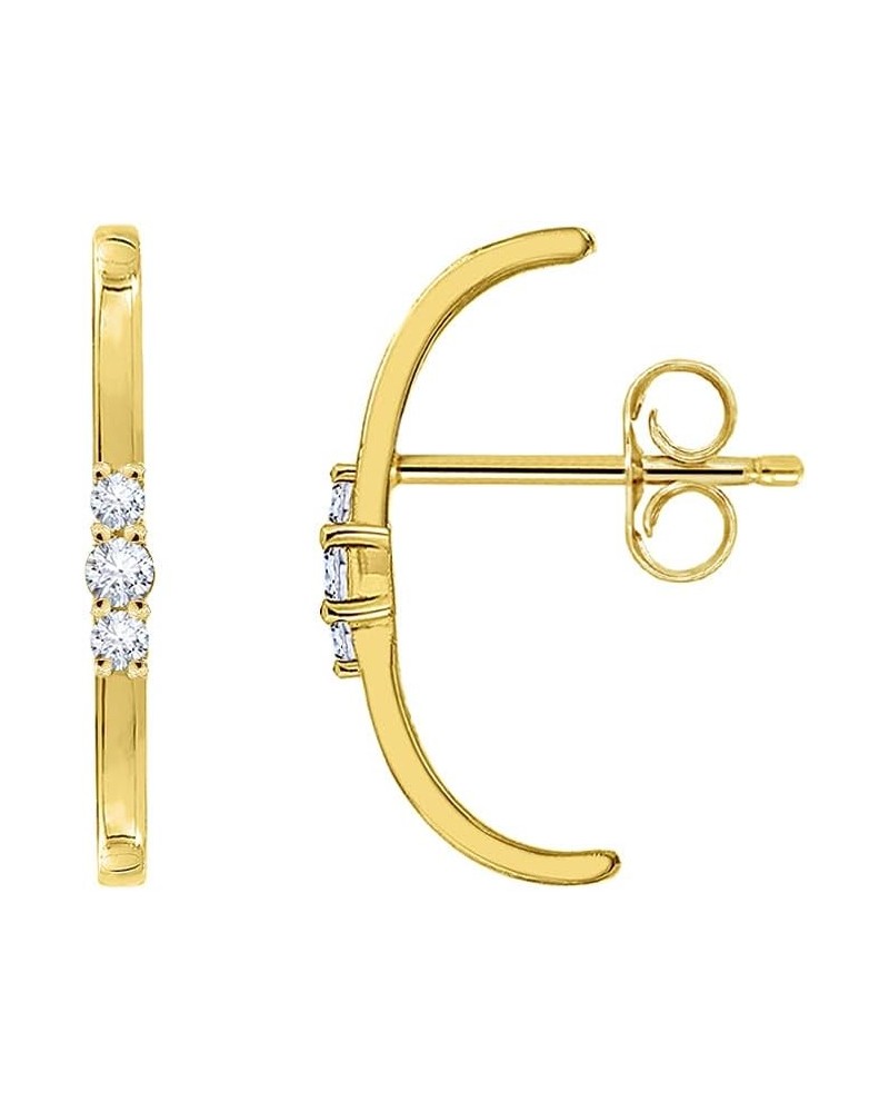 14K Yellow Gold or Platinum Clad Sterling Silver Dainty Cubic Zirconia Whimsical Stud Earrings Triple CZ Bars $10.40 Earrings