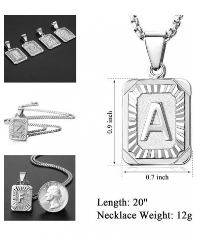 Stainless Steel Initial Letter Pendant Necklace A-Z Capital Letter Box Chain Monogram Necklace for Men Women 18inch Silver X ...