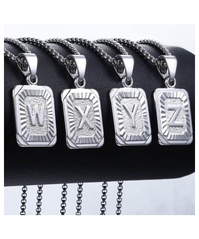 Stainless Steel Initial Letter Pendant Necklace A-Z Capital Letter Box Chain Monogram Necklace for Men Women 18inch Silver X ...