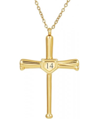 Baseball Bats Cross Necklace with Number Stainless Steel 18K Gold Plated Charm Sports Pendant Gift Number-14 $14.39 Necklaces