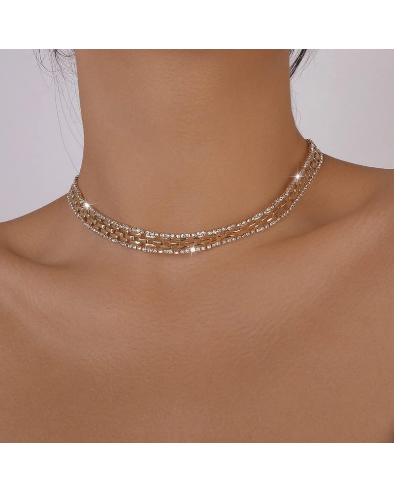 Shiny Rhinestone Chain Necklace Vintage Crystal Diamond Necklace Accessories Wedding Festival for Women and Girls Gold $10.19...