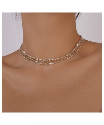 Shiny Rhinestone Chain Necklace Vintage Crystal Diamond Necklace Accessories Wedding Festival for Women and Girls Gold $10.19...