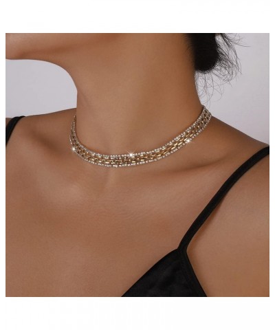 Shiny Rhinestone Chain Necklace Vintage Crystal Diamond Necklace Accessories Wedding Festival for Women and Girls Gold $10.19...