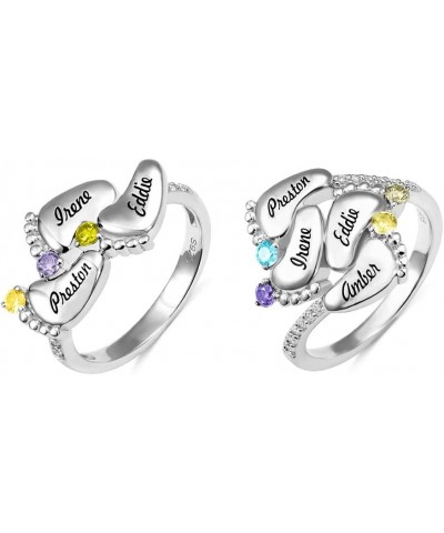 Personalized Mothers Ring 925 Sterling Silver/Gold/Rose Gold Color Custom Baby Feet Ring With Birthstone Engraved Name Mom Je...