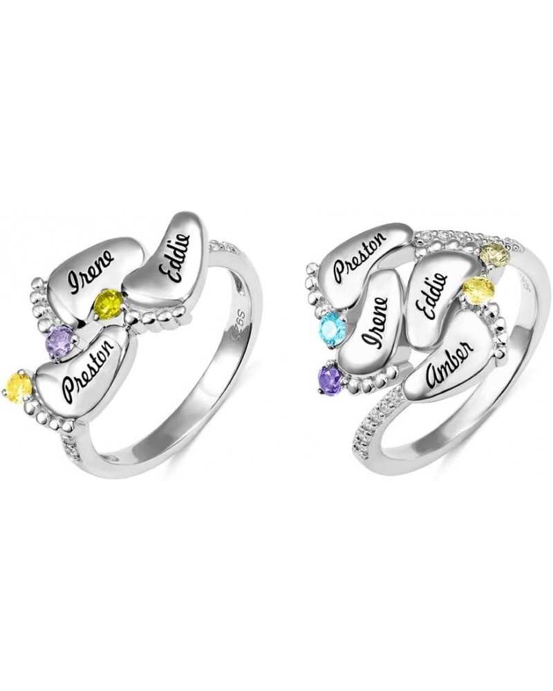 Personalized Mothers Ring 925 Sterling Silver/Gold/Rose Gold Color Custom Baby Feet Ring With Birthstone Engraved Name Mom Je...