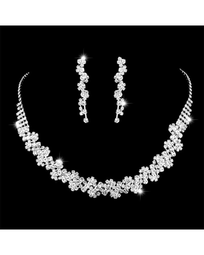 Silver Bride Necklace Earrings Set Crystal Bridal Wedding Jewelry Sets Rhinestone Choker Necklace Prom Costume Jewelry Sets f...