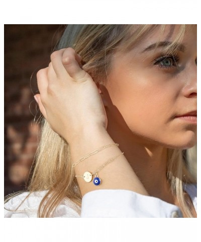 Gold Evil Eye Bracelets for Women, 14K Gold Plated Evil Eye Evil Eyeed Bracelets for Teen Girls Layered Evil Eye Bracelets fo...