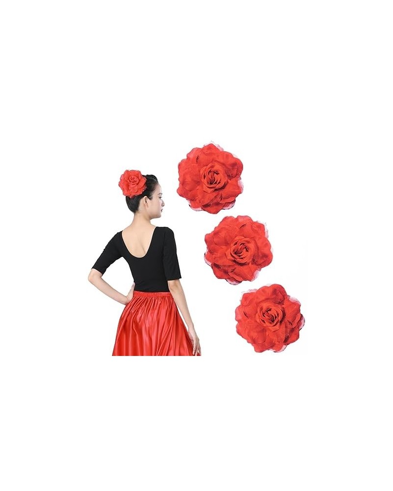 6" Large Red Flower Hair Clip Pin Brooch for Flamenco Spanish Bull Mexican Dance Performance Music Party Photography (Green) ...