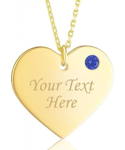 Sterling Silver 925 Personalized Engravable Heart Necklace with Simulated Birthstone Custom Engraved Pendant for Women and Gi...