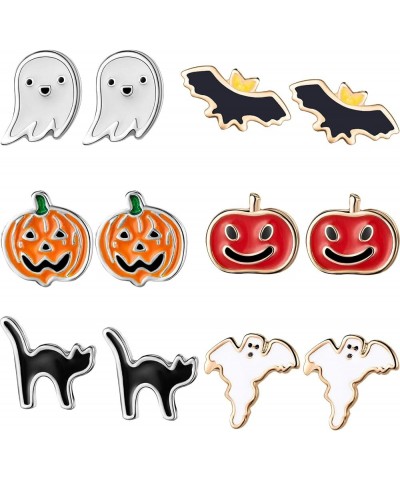 6 Pairs Halloween Earrings Set, Include Pumpkins, Black Cats, Bats, Ghost Earrings for Halloween Stud Earrings Series $7.27 E...