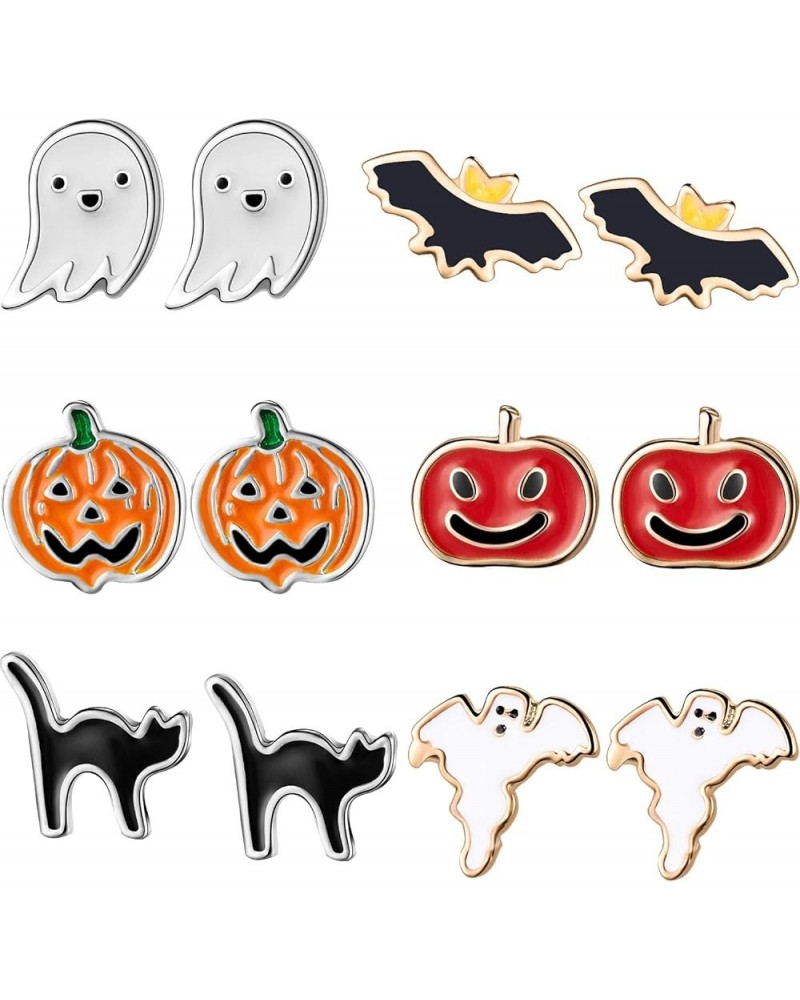 6 Pairs Halloween Earrings Set, Include Pumpkins, Black Cats, Bats, Ghost Earrings for Halloween Stud Earrings Series $7.27 E...