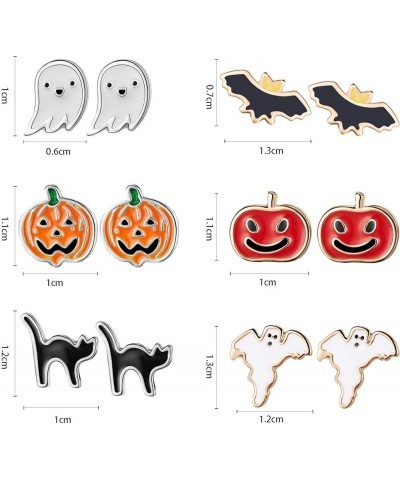 6 Pairs Halloween Earrings Set, Include Pumpkins, Black Cats, Bats, Ghost Earrings for Halloween Stud Earrings Series $7.27 E...