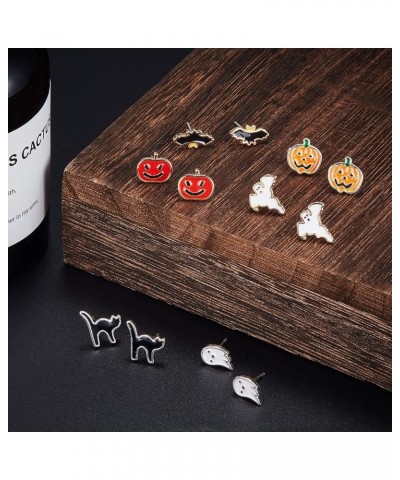 6 Pairs Halloween Earrings Set, Include Pumpkins, Black Cats, Bats, Ghost Earrings for Halloween Stud Earrings Series $7.27 E...