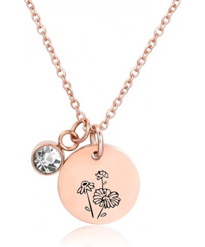 Birth Month Flower Necklace Rose Gold Floral Dainty Necklaces Birthstone Disc Coin Pendant Necklace Birthday Jewelry Gift Apr...