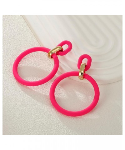 Acrylic Rectangle Earrings, Fashion Acrylic Square/Oval/Hoop Statement Drop Earrings for Women girls Hot Pink Hoop $6.35 Earr...