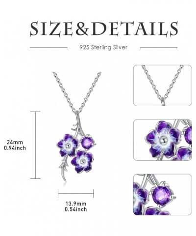 Genuine Amethyst with Purple Flower Cherry Blossm Necklace 925 Sterling Silver 4mm Amethyst Pendant with 18+2 inch Chain Neck...