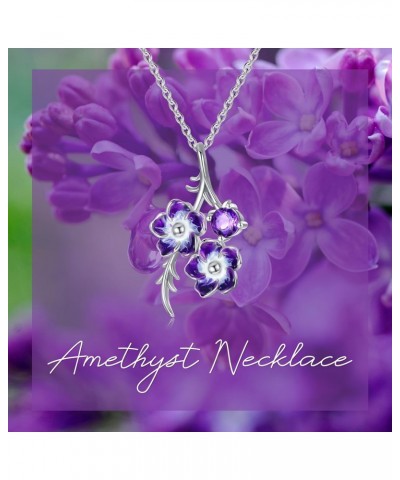 Genuine Amethyst with Purple Flower Cherry Blossm Necklace 925 Sterling Silver 4mm Amethyst Pendant with 18+2 inch Chain Neck...