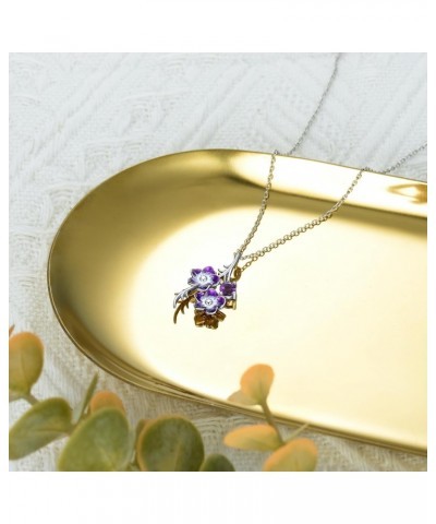 Genuine Amethyst with Purple Flower Cherry Blossm Necklace 925 Sterling Silver 4mm Amethyst Pendant with 18+2 inch Chain Neck...