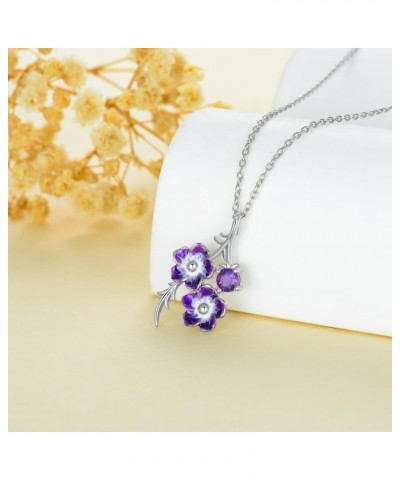 Genuine Amethyst with Purple Flower Cherry Blossm Necklace 925 Sterling Silver 4mm Amethyst Pendant with 18+2 inch Chain Neck...