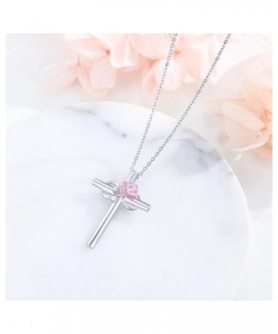 Birth Flower Necklace 925 Sterling Silver Cross Pendant Necklace Floral Necklace Jewelry Gifts for Women Girlfriend Wife Moth...