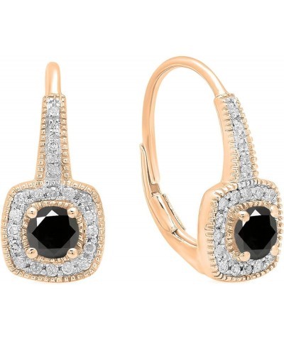 14K 4 MM Round Gemstone & Diamond Ladies Halo Style Dangling Earrings, Rose Gold Black Diamond $182.59 Earrings