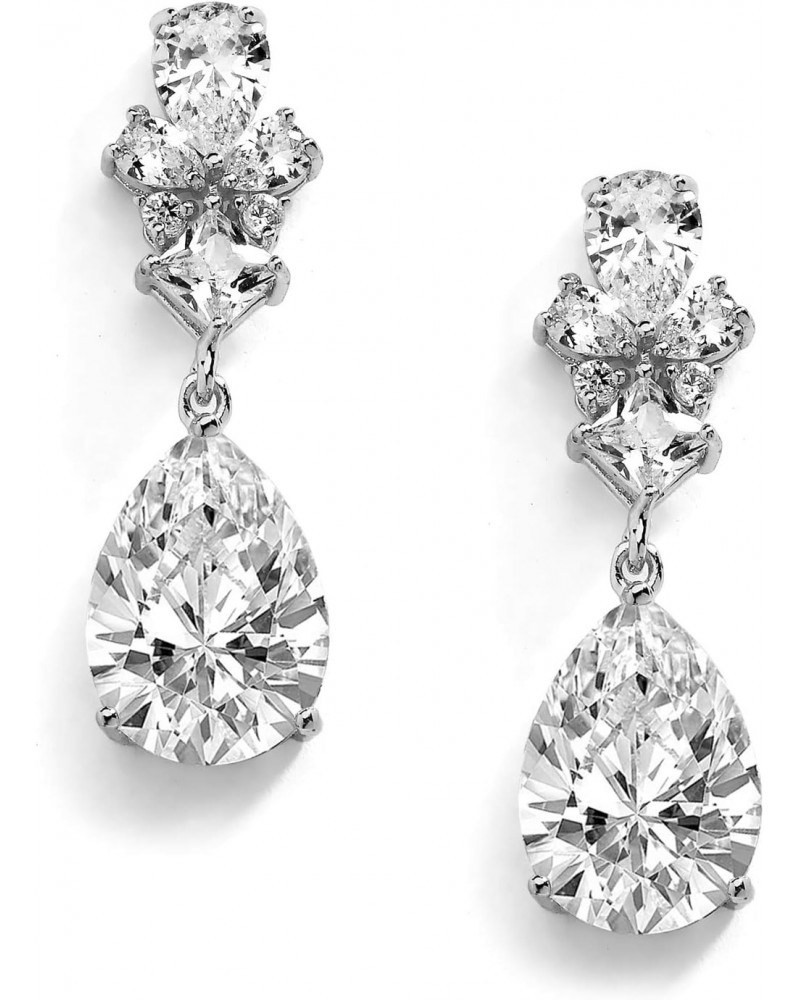 Platinum Plated Cubic Zirconia Teardrop Pear-Shaped Dangle and Drop Earrings for Bridal & Wedding $14.50 Earrings