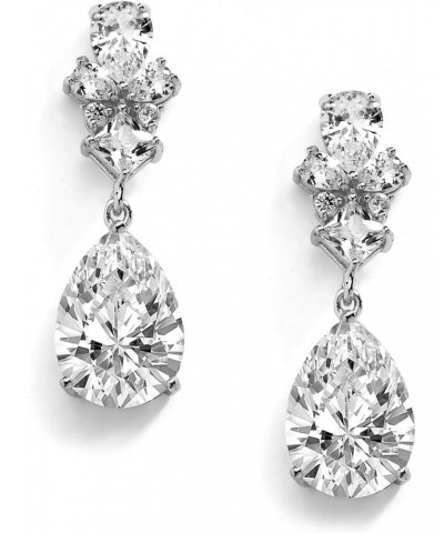 Platinum Plated Cubic Zirconia Teardrop Pear-Shaped Dangle and Drop Earrings for Bridal & Wedding $14.50 Earrings