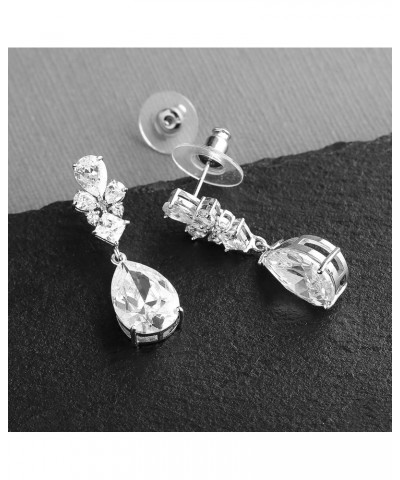 Platinum Plated Cubic Zirconia Teardrop Pear-Shaped Dangle and Drop Earrings for Bridal & Wedding $14.50 Earrings