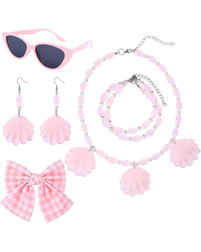 Pink Shell Necklace Earrings Bracelet Set for Women Girls Halloween Costume Cosplay Outfits Dress Up Party Accessories Summer...