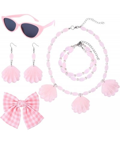 Pink Shell Necklace Earrings Bracelet Set for Women Girls Halloween Costume Cosplay Outfits Dress Up Party Accessories Summer...