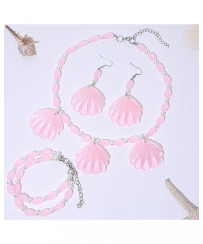 Pink Shell Necklace Earrings Bracelet Set for Women Girls Halloween Costume Cosplay Outfits Dress Up Party Accessories Summer...