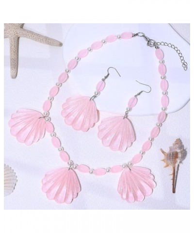 Pink Shell Necklace Earrings Bracelet Set for Women Girls Halloween Costume Cosplay Outfits Dress Up Party Accessories Summer...