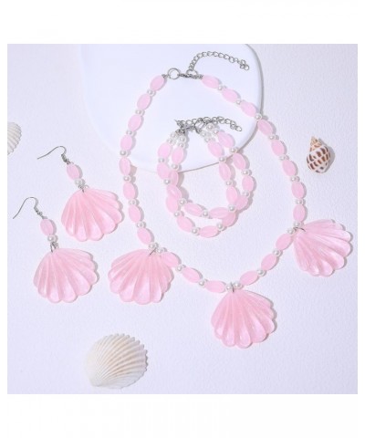 Pink Shell Necklace Earrings Bracelet Set for Women Girls Halloween Costume Cosplay Outfits Dress Up Party Accessories Summer...