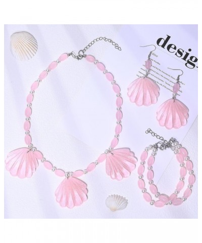 Pink Shell Necklace Earrings Bracelet Set for Women Girls Halloween Costume Cosplay Outfits Dress Up Party Accessories Summer...