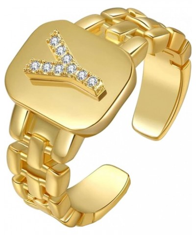 Initial Ring for Women Gold Ring with Initial Letter Open Ring Chunky Adjustable Alphabet Ring for Men Y $5.71 Rings