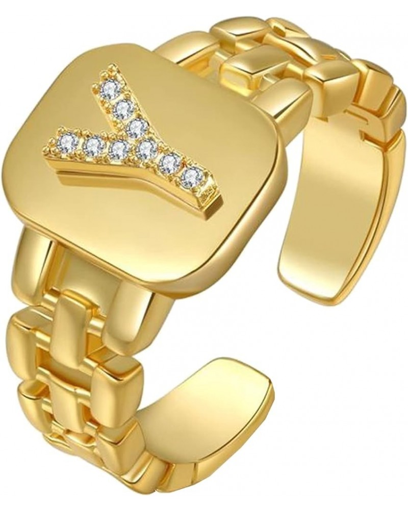 Initial Ring for Women Gold Ring with Initial Letter Open Ring Chunky Adjustable Alphabet Ring for Men Y $5.71 Rings