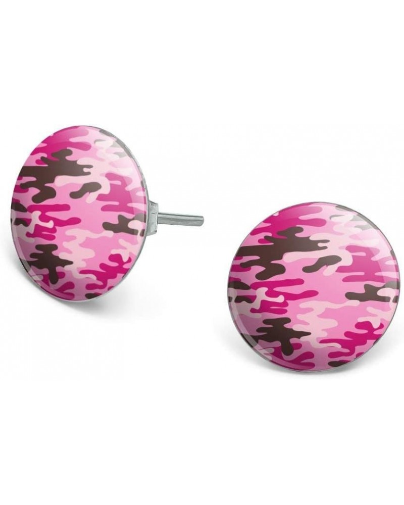 Pink Camouflage Novelty Silver Plated Stud Earrings $9.68 Earrings