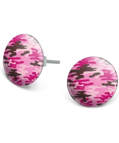 Pink Camouflage Novelty Silver Plated Stud Earrings $9.68 Earrings