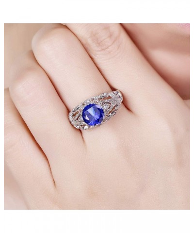 Silver Plated Round Cut Created Blue Sapphire Amethyst CZ Cubic Zirconia Filled Halo Hexagon Shaped Cocktail Wedding Engageme...