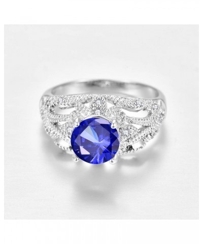 Silver Plated Round Cut Created Blue Sapphire Amethyst CZ Cubic Zirconia Filled Halo Hexagon Shaped Cocktail Wedding Engageme...