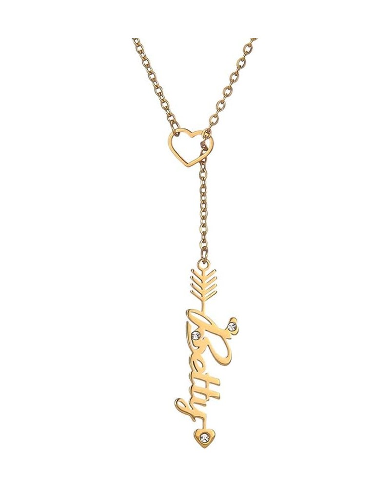 Heart Shaped Arrow Y Necklace with Name 18 + 2 in Made of PVD Gold Plated Stainless Steel Betty Stainless Steel $8.26 Necklaces